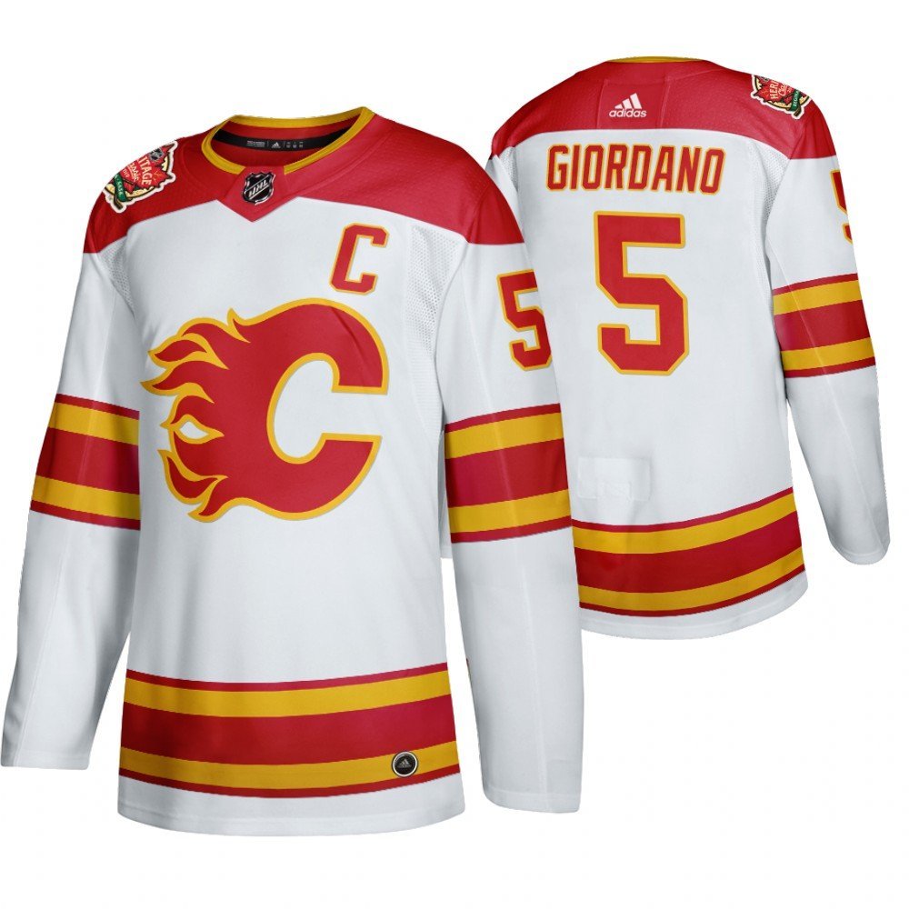 Calgary Flames #5 Mark Giordano Heritage White Classic Authentic Jersey