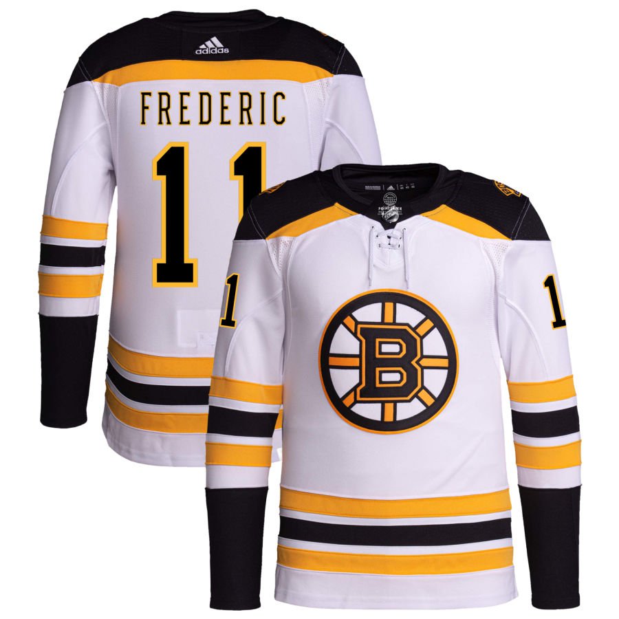 Boston Bruins #11 Trent Frederic White Away Authentic Pro Jersey
